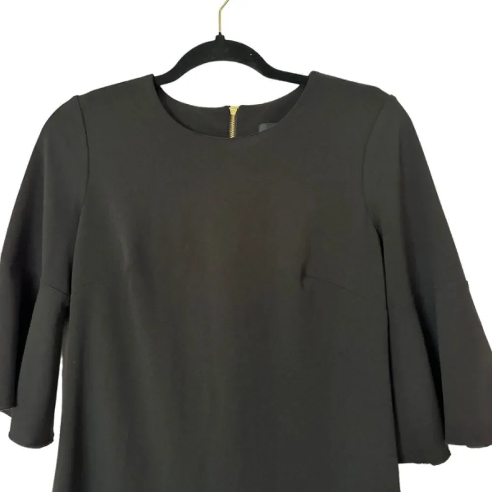 ELLEN TRACY Woman's Size 6 Black Bell Sleeve Ruffle Hem Exposed Back Zipper